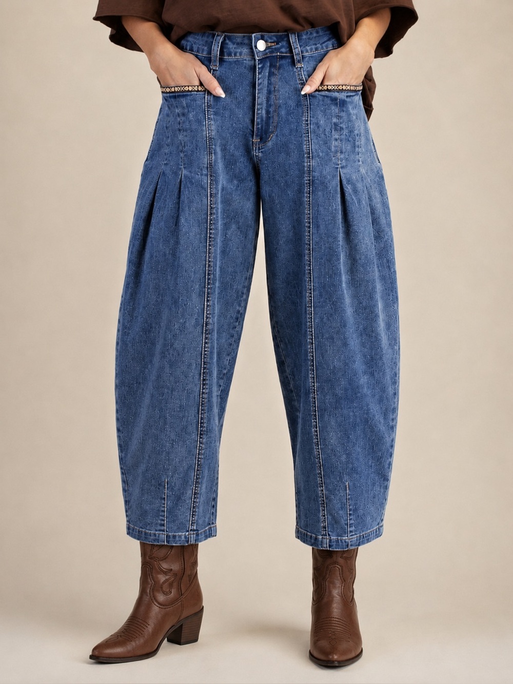 #116 ⚫️ New! Easel Pleated Wide-Leg Blue Denim Jeans